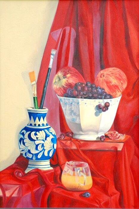 Brushes in a Blue-and-White Vase