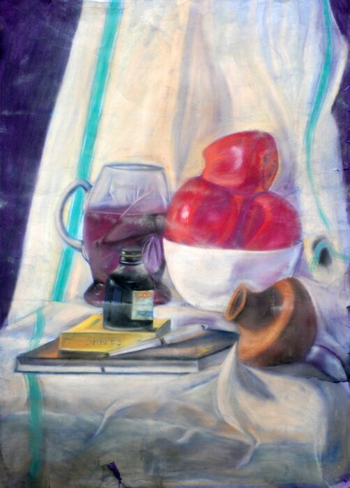 Red Fruit, Inkpot and a Glass of Wine