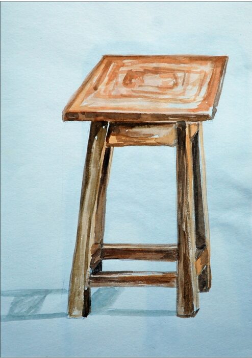 The Wooden Stool, Watercolour on paper