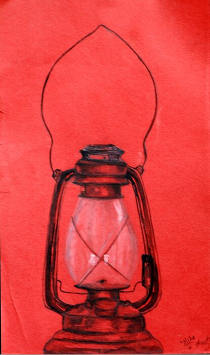 Hurricane Lantern in Red, Acrylic on paper
