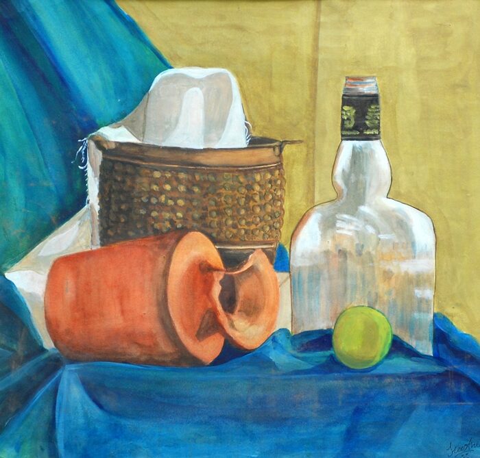 Beaten Brass Pot and Terracotta Jar, Dry pastel on paper