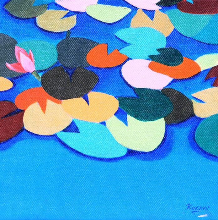 Single Bud, Bright Water, Oil and acrylic on canvas